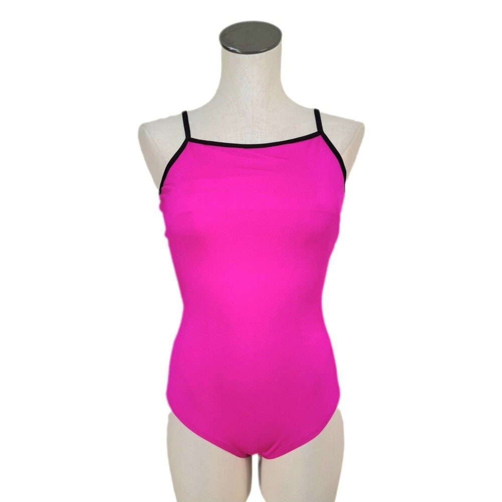Aja VTG Hot Pink Side Cutout Keyhole Crossback Dance Leotard Built-in Bra Sz AM - Picture 8 of 16